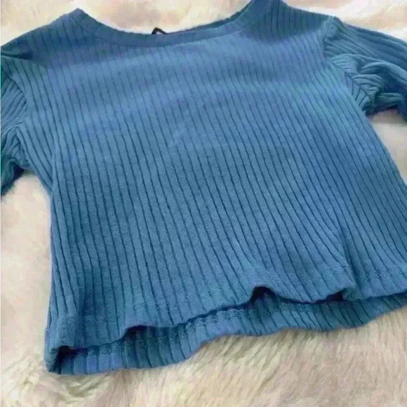 Zara Ribbed  Blue Crop-Top Shirt Woman’s Small - Picture 3 of 6
